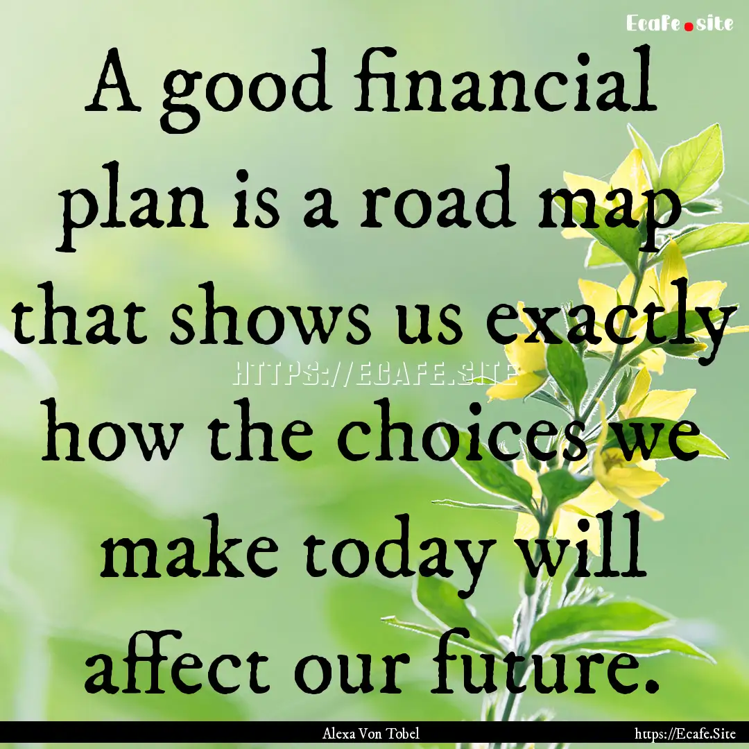 A good financial plan is a road map that.... : Quote by Alexa Von Tobel