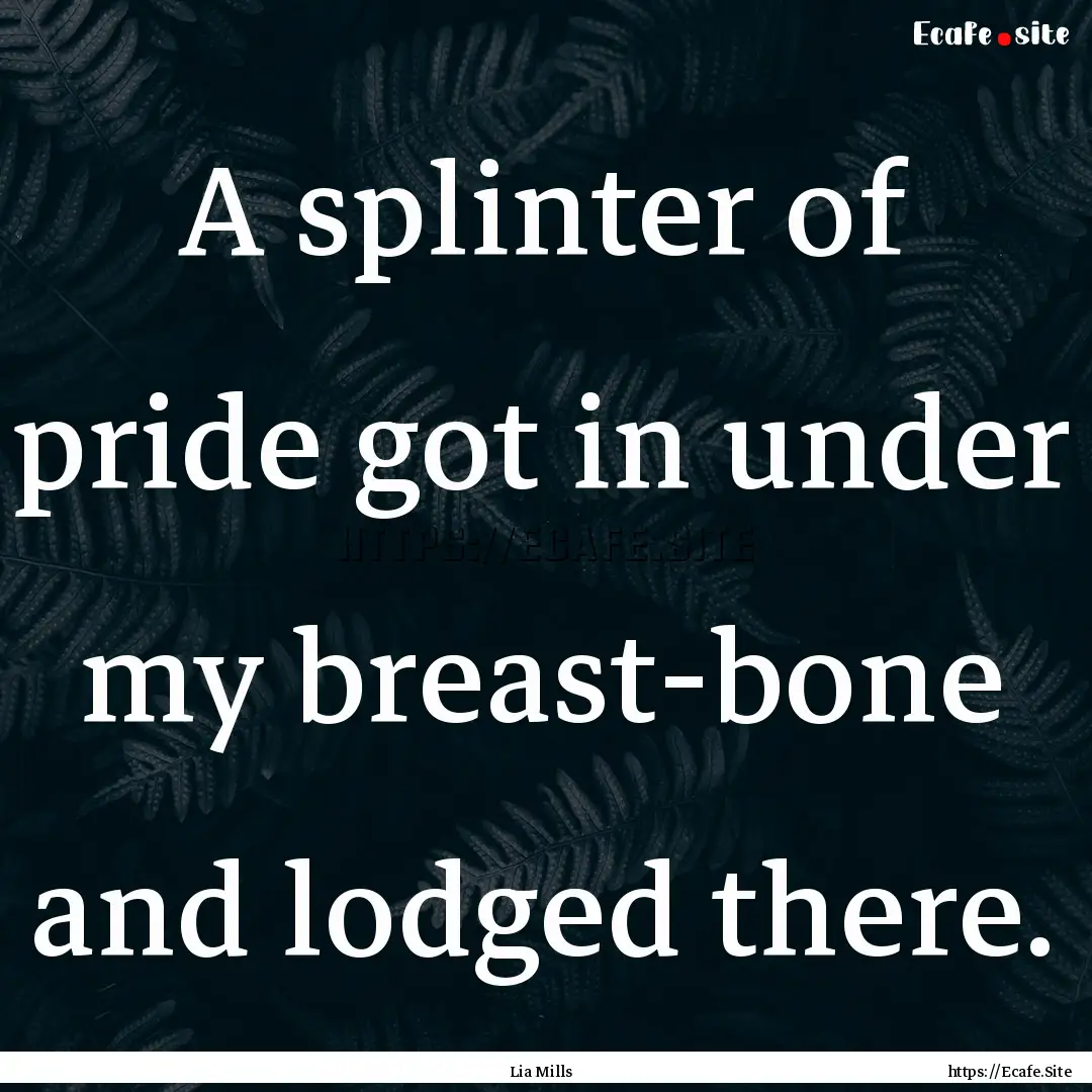 A splinter of pride got in under my breast-bone.... : Quote by Lia Mills