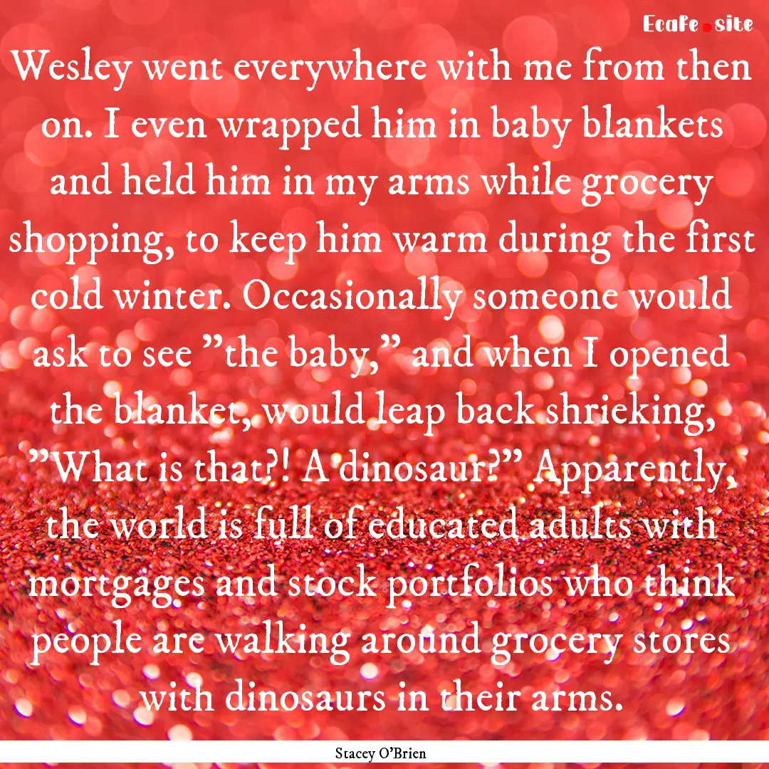 Wesley went everywhere with me from then.... : Quote by Stacey O'Brien