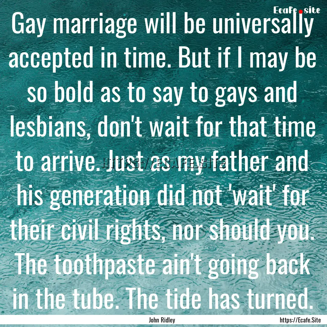 Gay marriage will be universally accepted.... : Quote by John Ridley