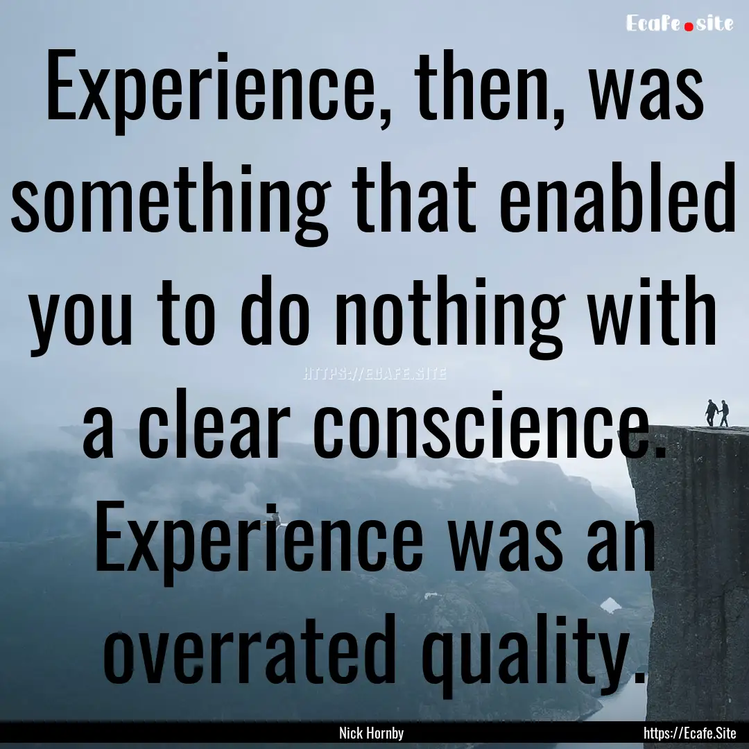 Experience, then, was something that enabled.... : Quote by Nick Hornby