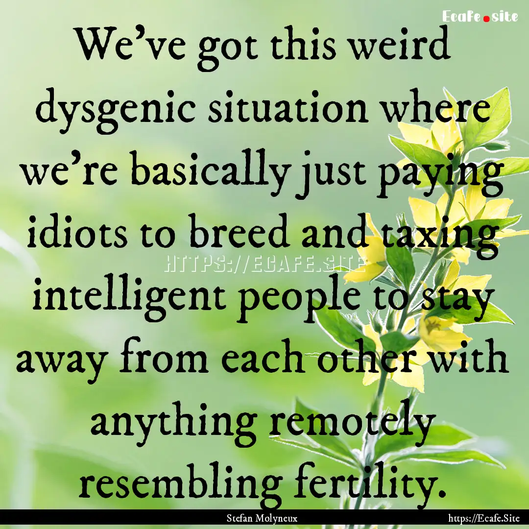 We've got this weird dysgenic situation where.... : Quote by Stefan Molyneux