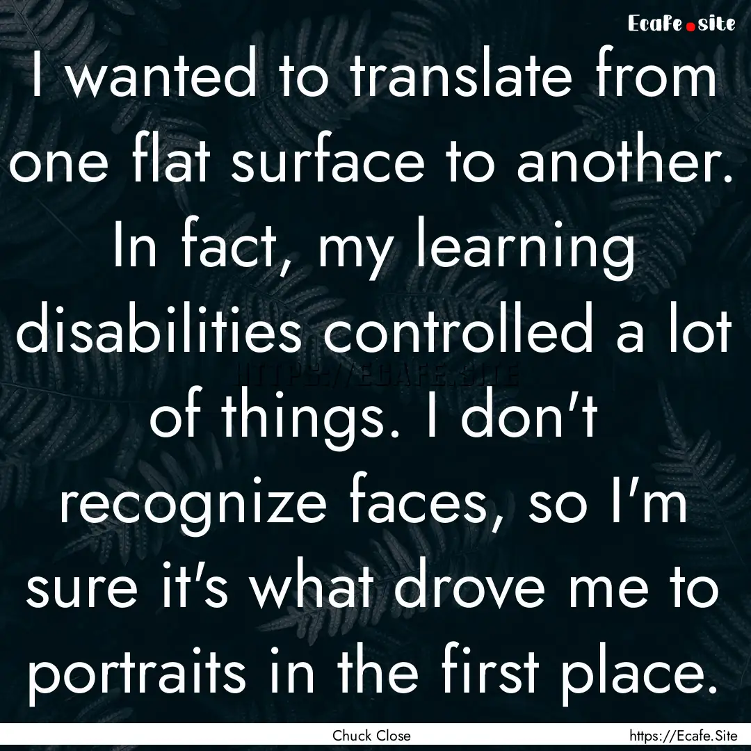 I wanted to translate from one flat surface.... : Quote by Chuck Close