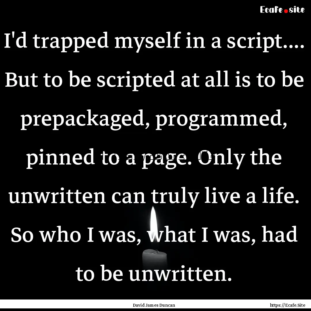 I'd trapped myself in a script.... But to.... : Quote by David James Duncan