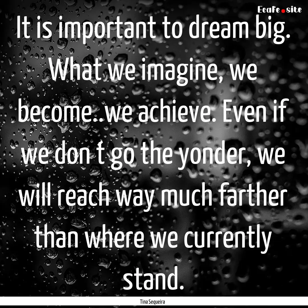 It is important to dream big. What we imagine,.... : Quote by Tina Sequeira