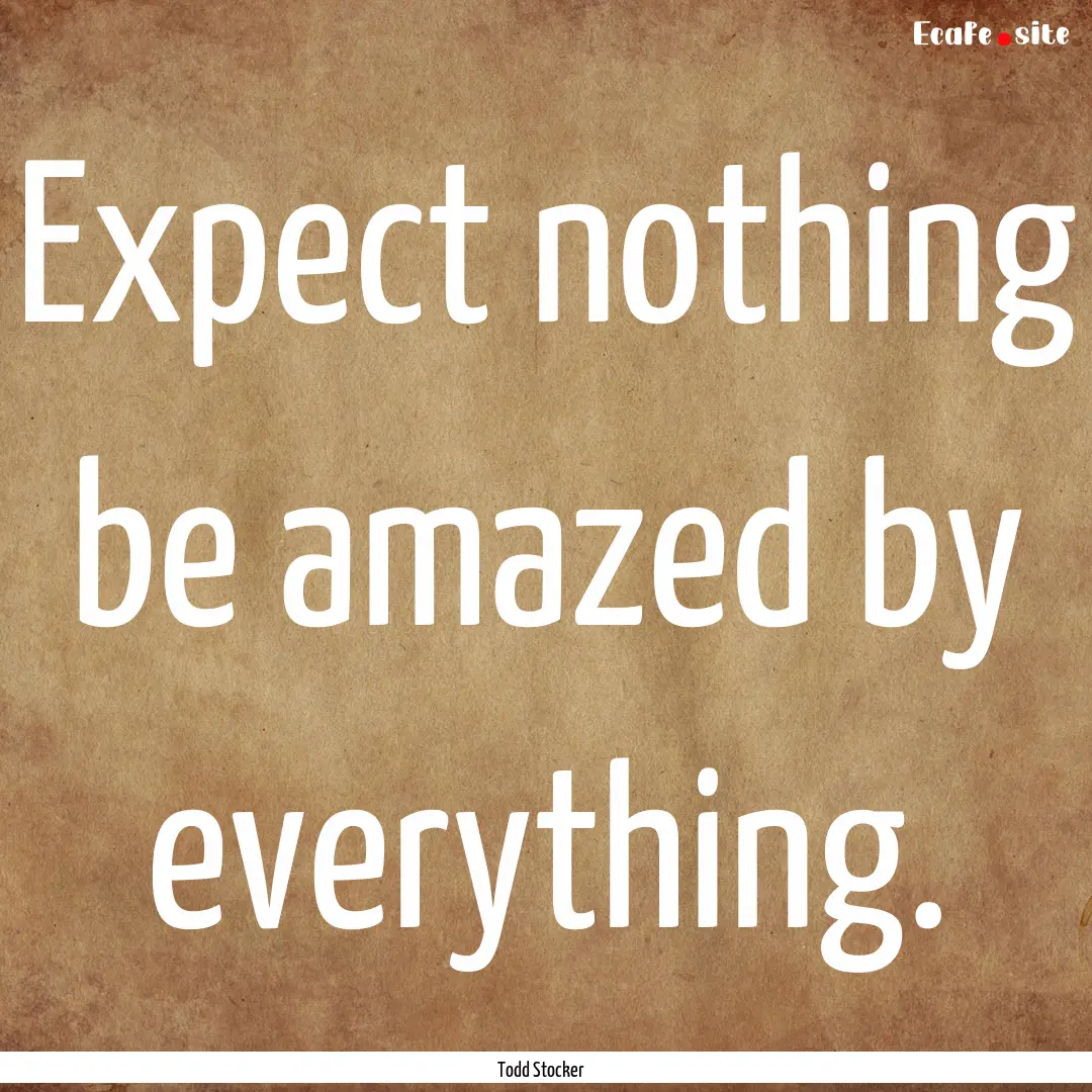 Expect nothing be amazed by everything. : Quote by Todd Stocker