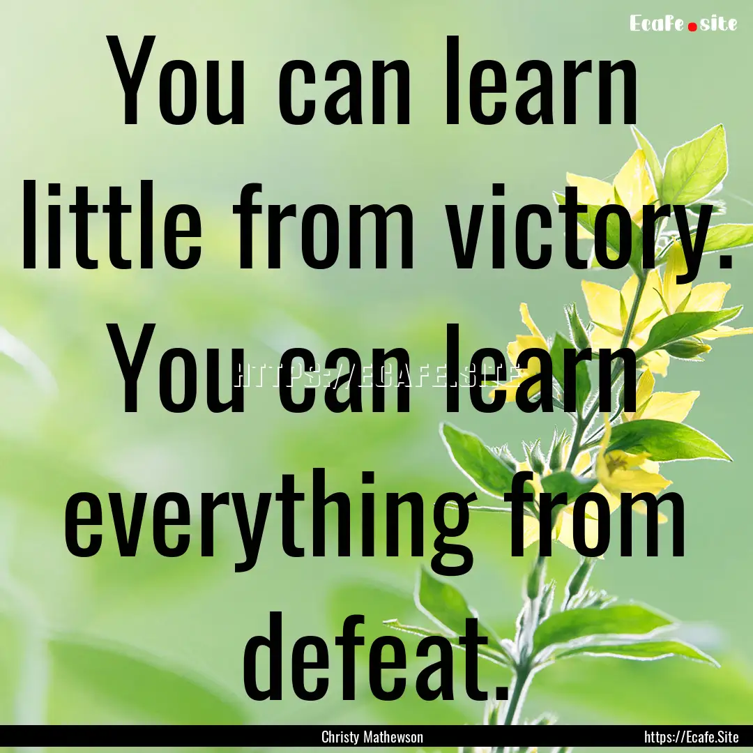 You can learn little from victory. You can.... : Quote by Christy Mathewson