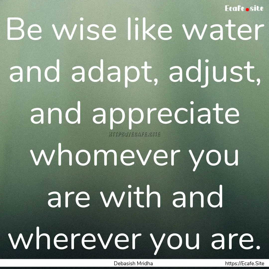 Be wise like water and adapt, adjust, and.... : Quote by Debasish Mridha