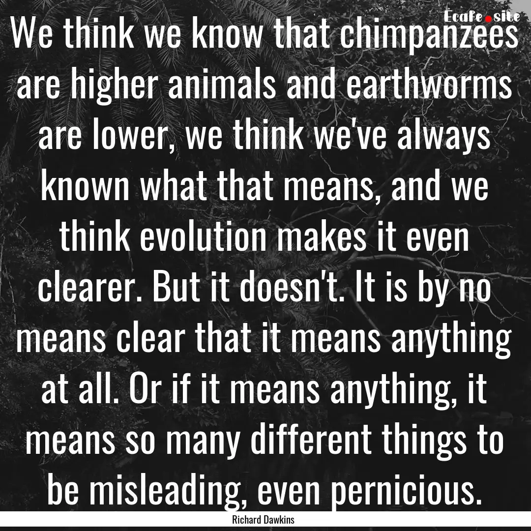 We think we know that chimpanzees are higher.... : Quote by Richard Dawkins