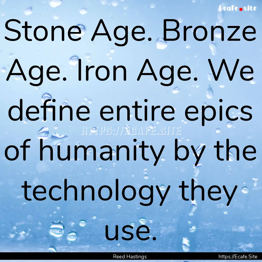 Stone Age. Bronze Age. Iron Age. We define.... : Quote by Reed Hastings