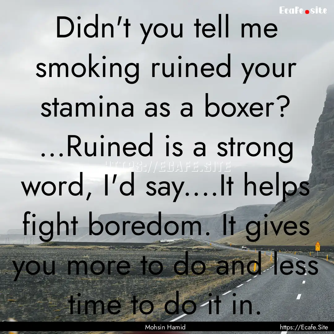 Didn't you tell me smoking ruined your stamina.... : Quote by Mohsin Hamid