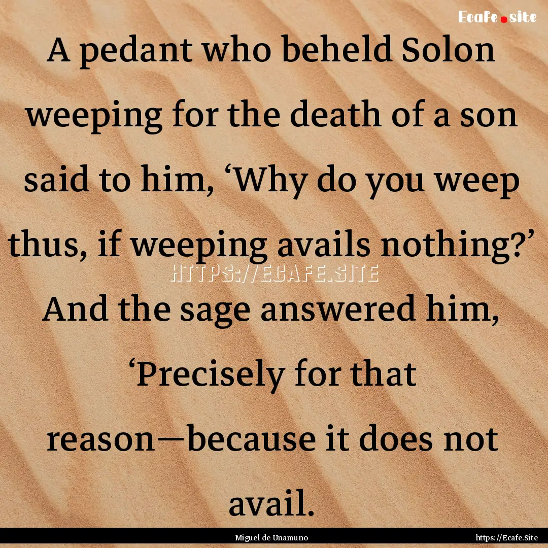 A pedant who beheld Solon weeping for the.... : Quote by Miguel de Unamuno