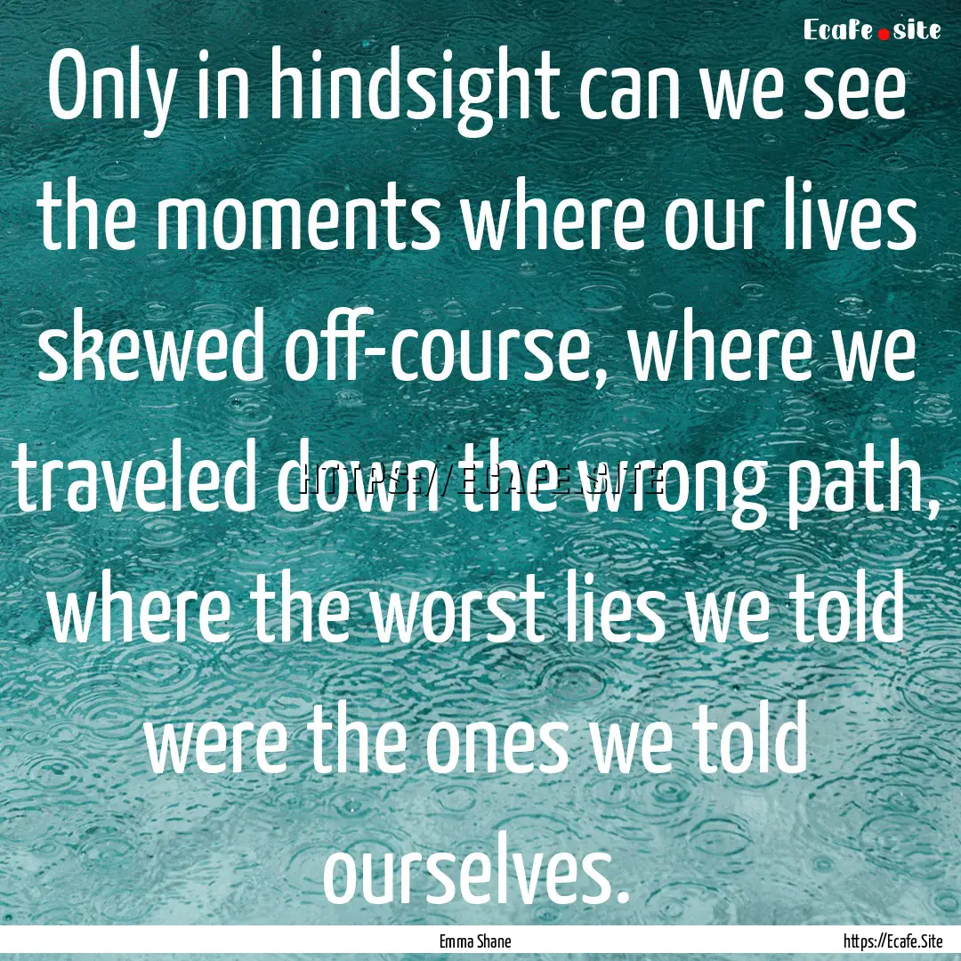 Only in hindsight can we see the moments.... : Quote by Emma Shane