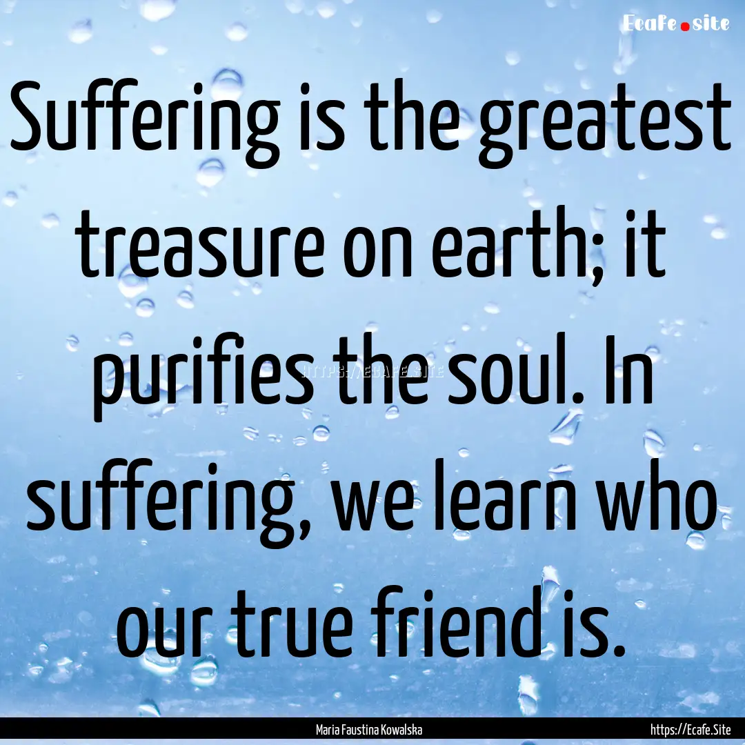 Suffering is the greatest treasure on earth;.... : Quote by Maria Faustina Kowalska