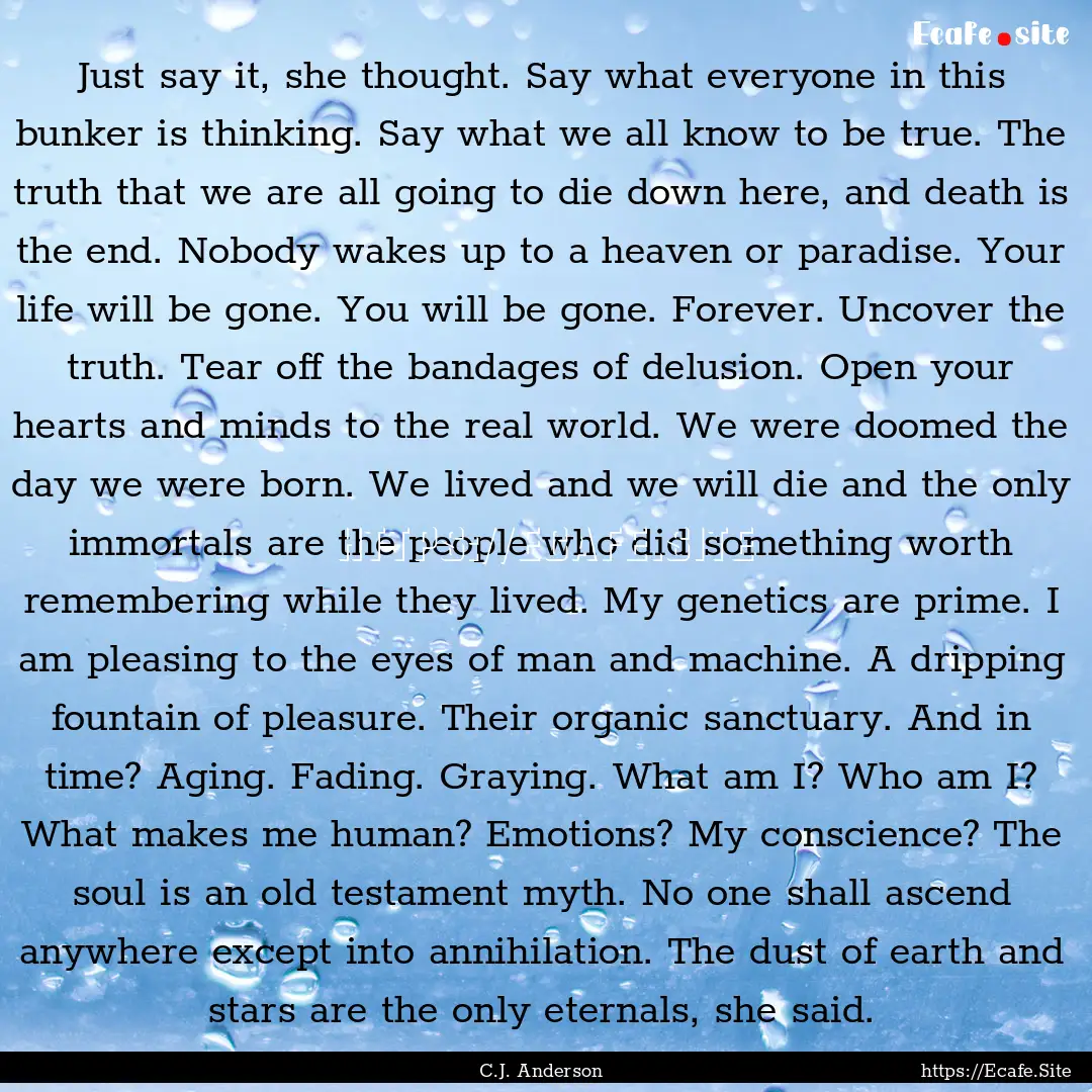 Just say it, she thought. Say what everyone.... : Quote by C.J. Anderson