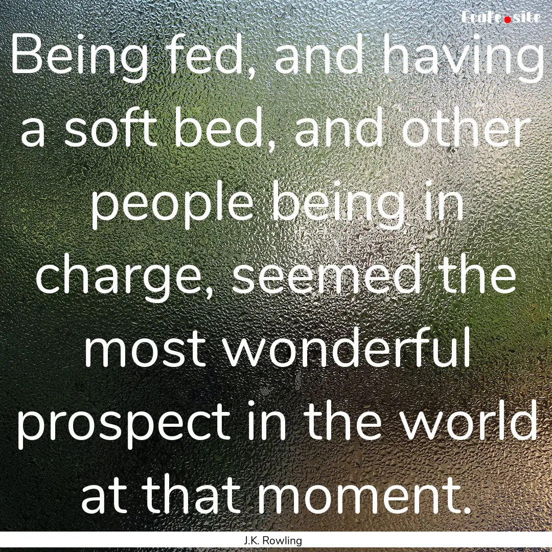 Being fed, and having a soft bed, and other.... : Quote by J.K. Rowling