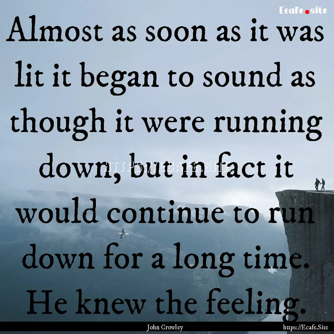 Almost as soon as it was lit it began to.... : Quote by John Crowley