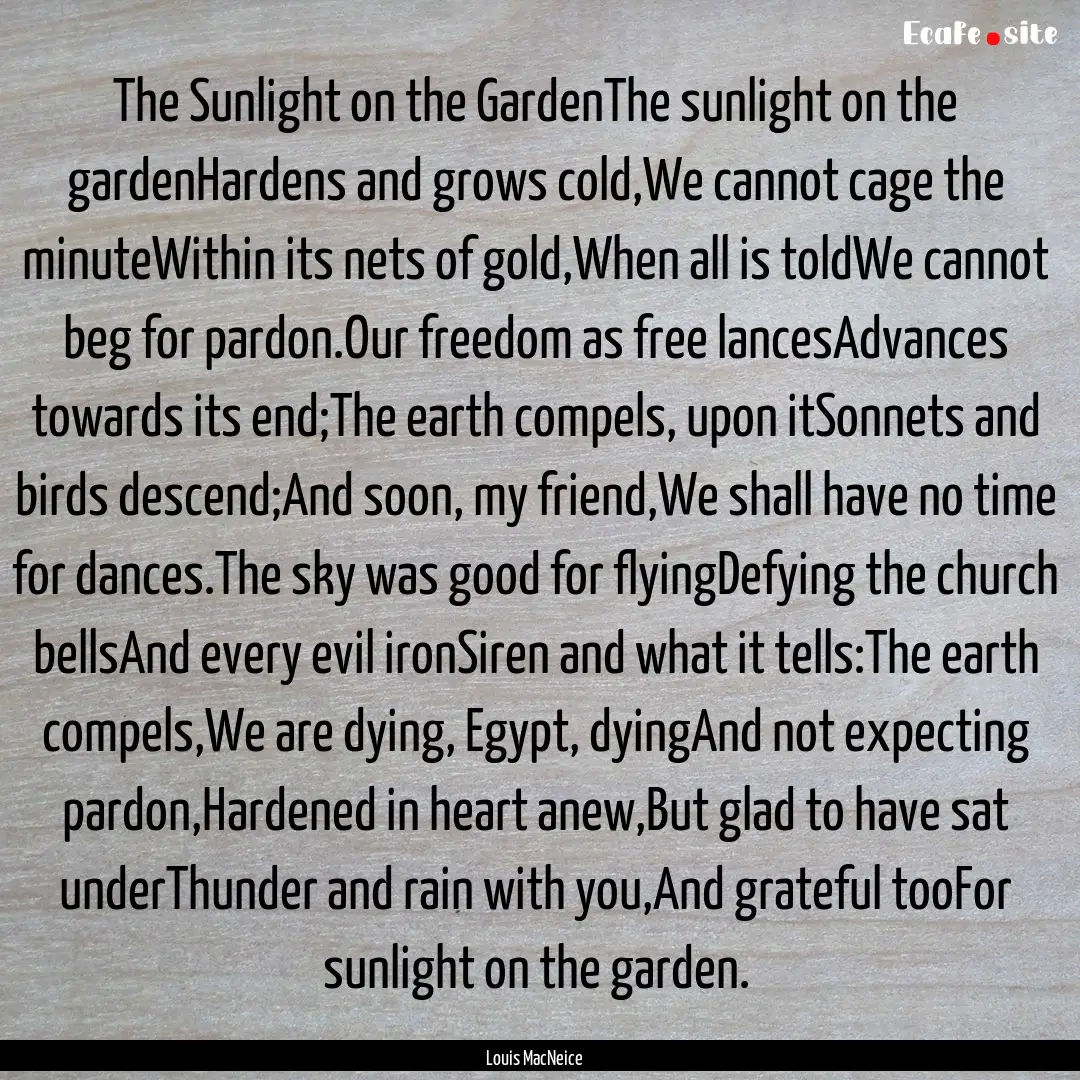 The Sunlight on the GardenThe sunlight on.... : Quote by Louis MacNeice