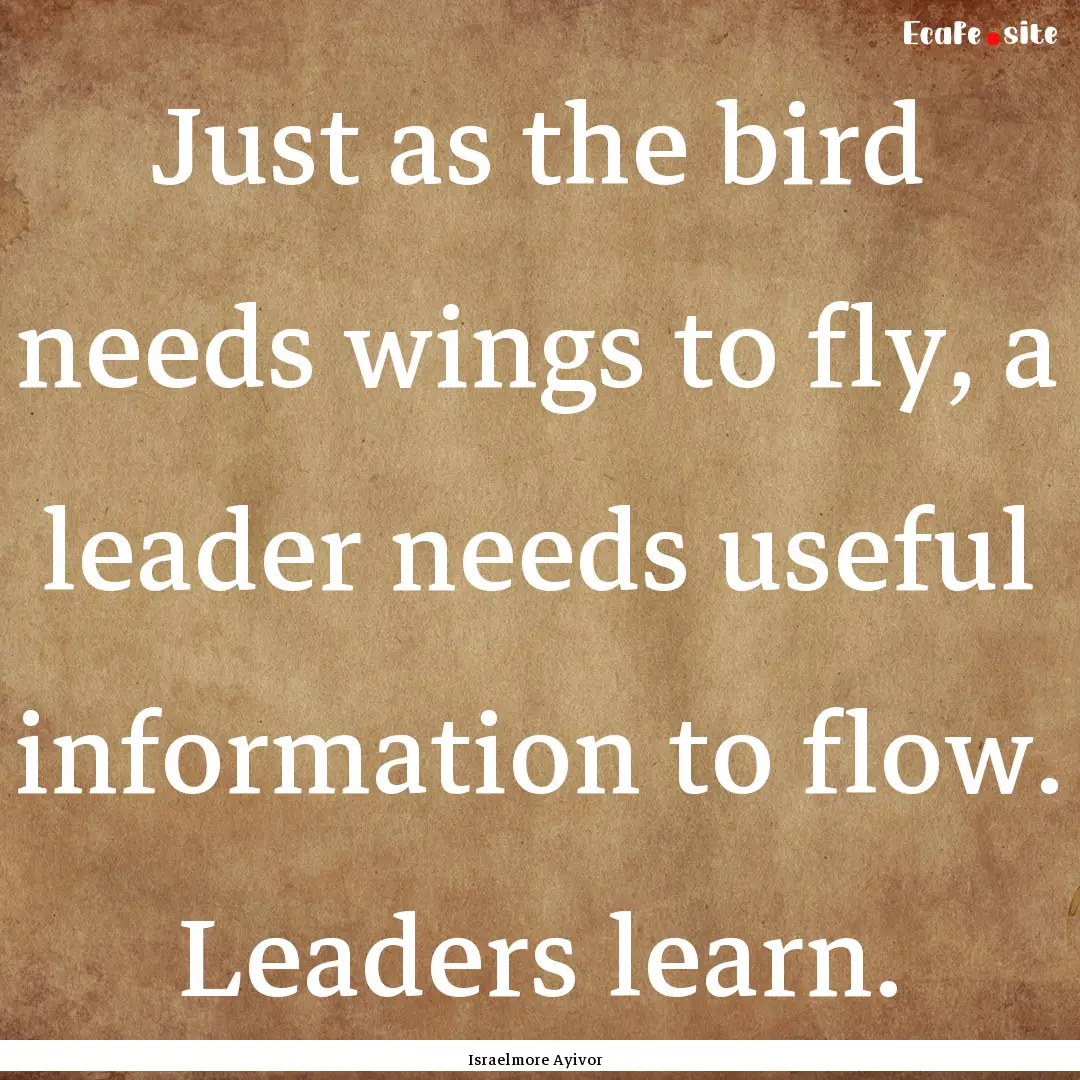 Just as the bird needs wings to fly, a leader.... : Quote by Israelmore Ayivor