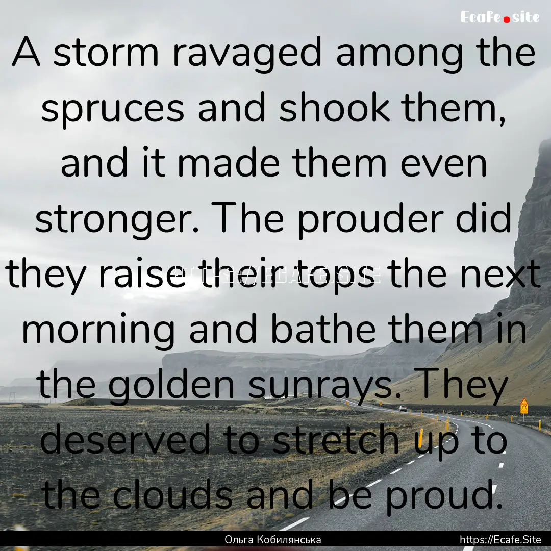 A storm ravaged among the spruces and shook.... : Quote by Ольга Кобилянська