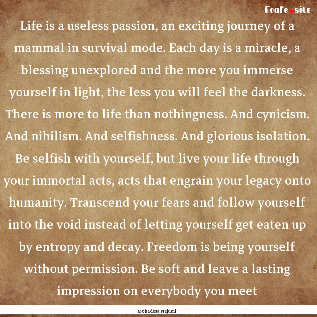 Life is a useless passion, an exciting journey.... : Quote by Mohadesa Najumi