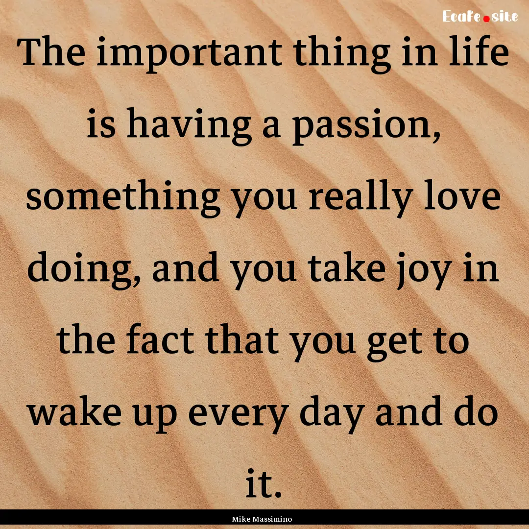 The important thing in life is having a passion,.... : Quote by Mike Massimino