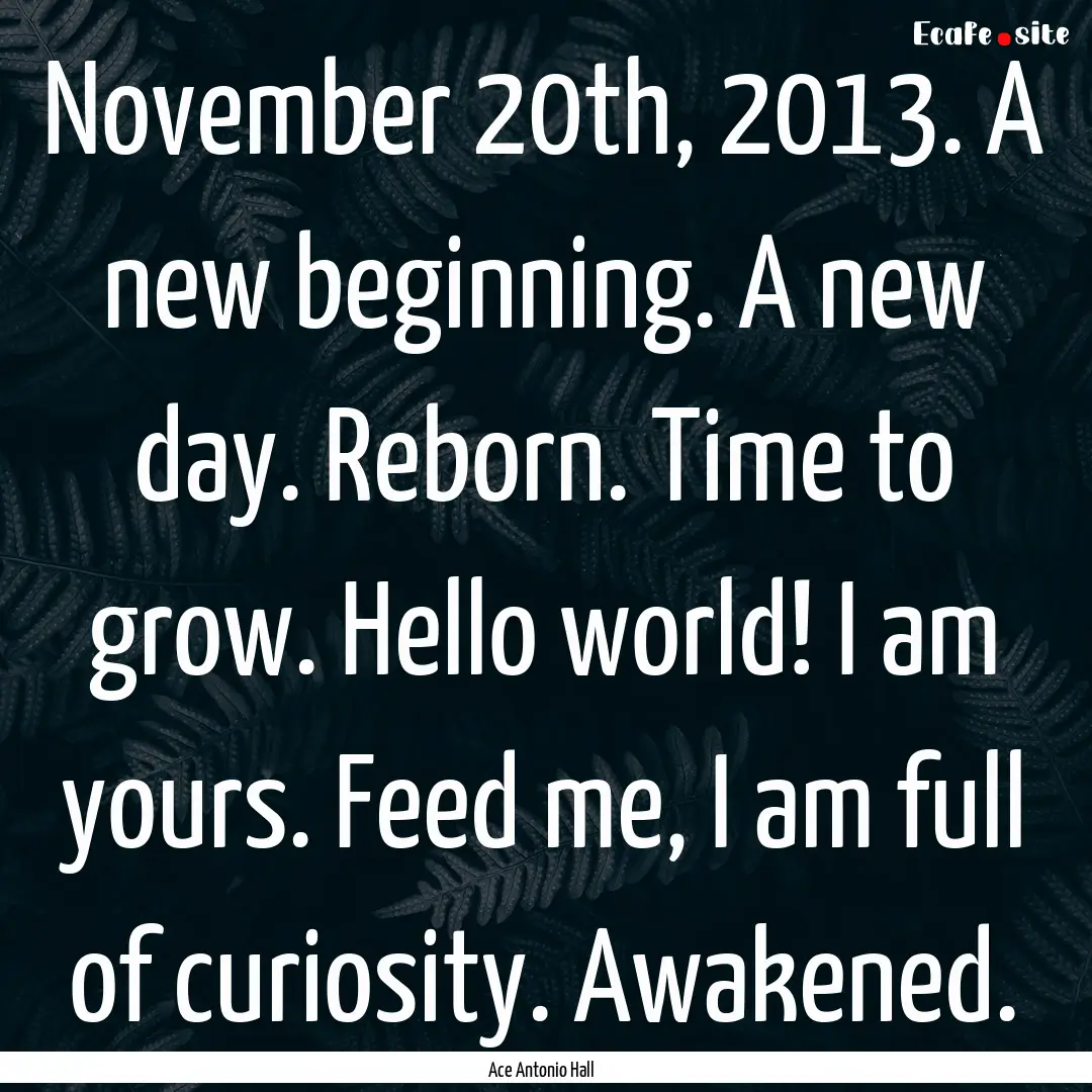 November 20th, 2013. A new beginning. A new.... : Quote by Ace Antonio Hall