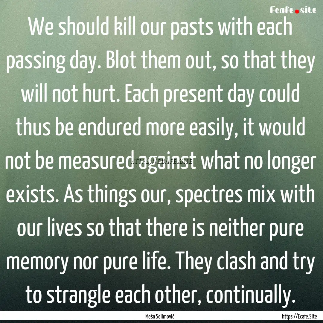 We should kill our pasts with each passing.... : Quote by Meša Selimović