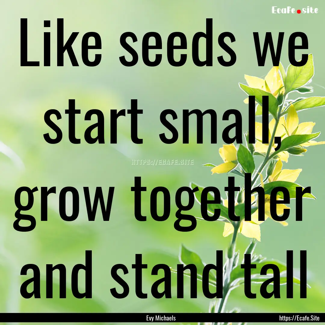 Like seeds we start small, grow together.... : Quote by Evy Michaels