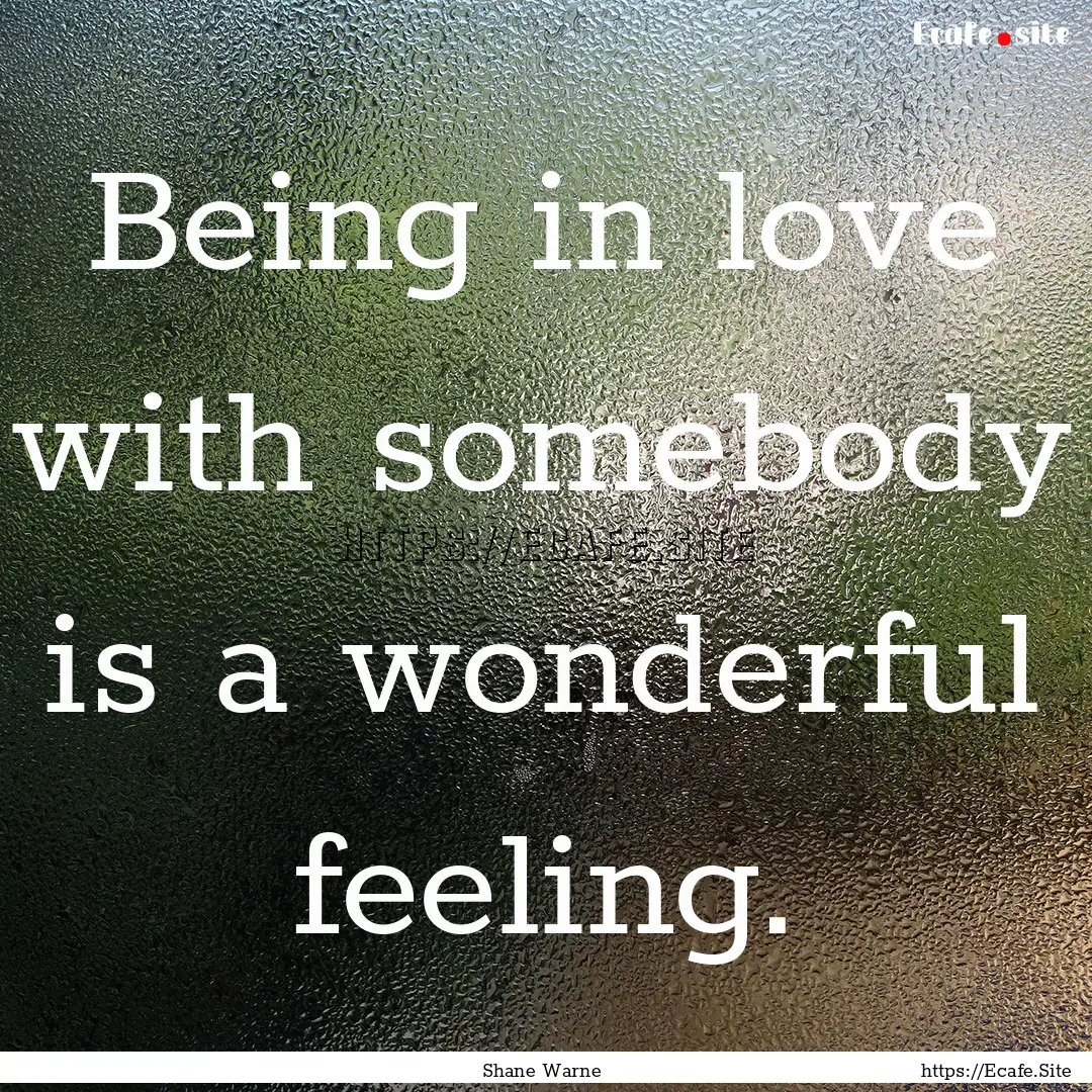 Being in love with somebody is a wonderful.... : Quote by Shane Warne