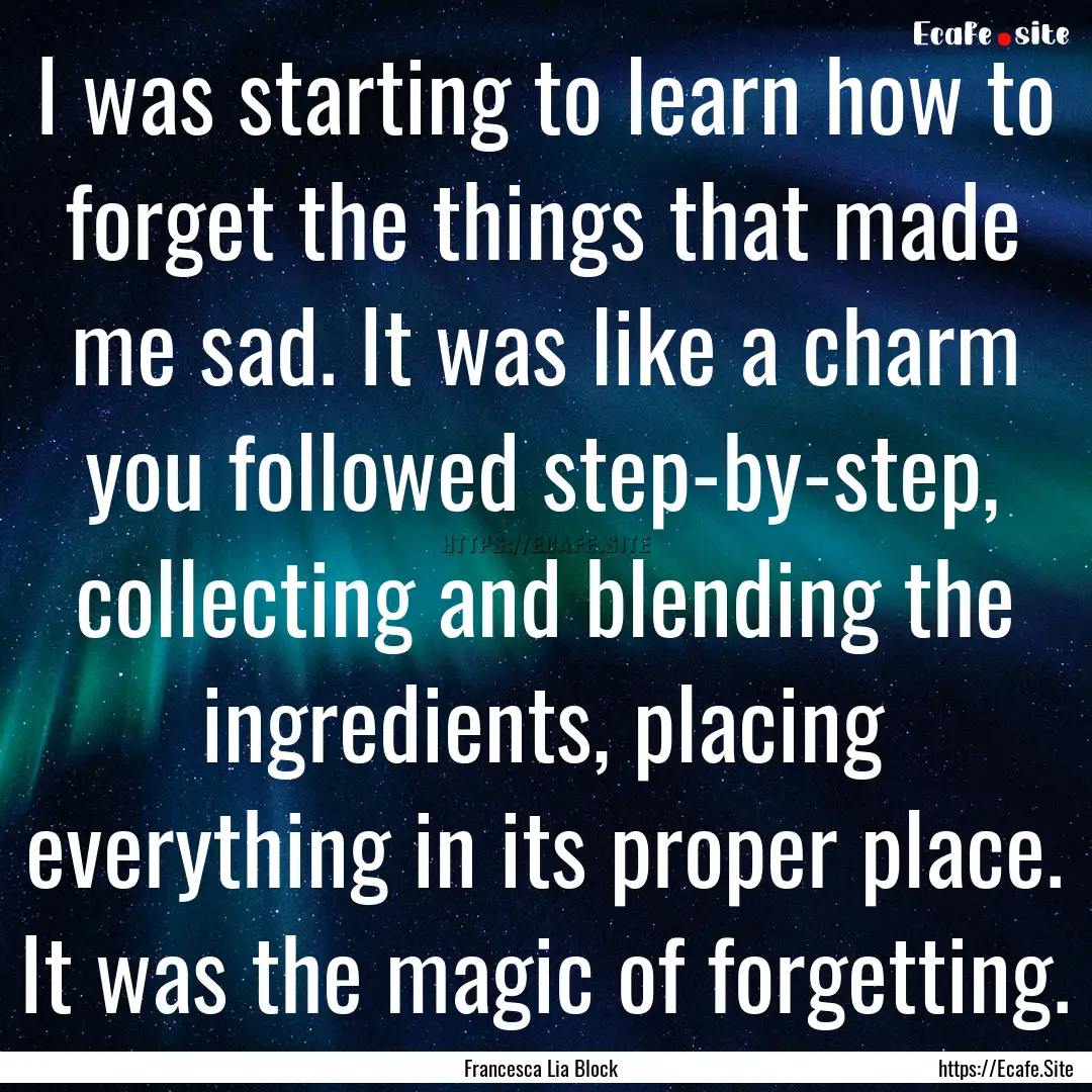 I was starting to learn how to forget the.... : Quote by Francesca Lia Block