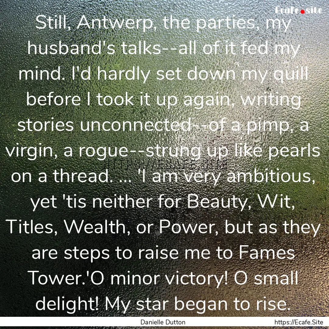 Still, Antwerp, the parties, my husband's.... : Quote by Danielle Dutton