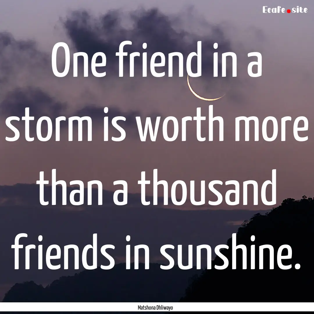 One friend in a storm is worth more than.... : Quote by Matshona Dhliwayo