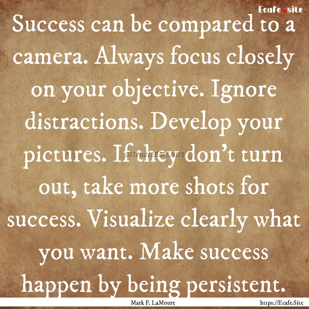 Success can be compared to a camera. Always.... : Quote by Mark F. LaMoure