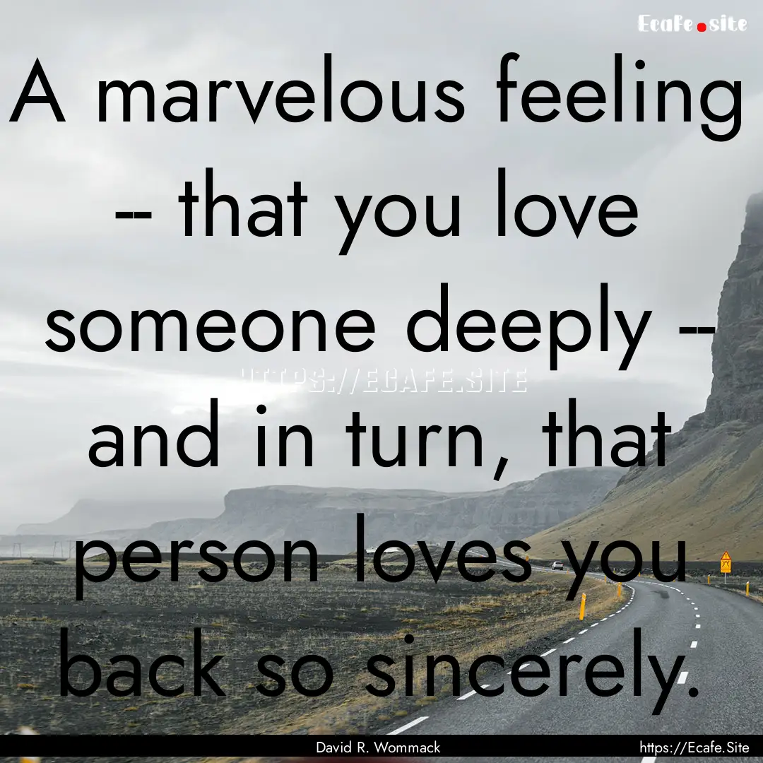 A marvelous feeling -- that you love someone.... : Quote by David R. Wommack