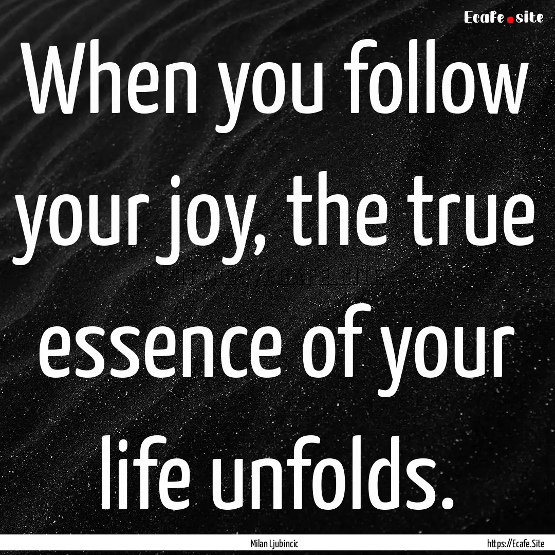 When you follow your joy, the true essence.... : Quote by Milan Ljubincic