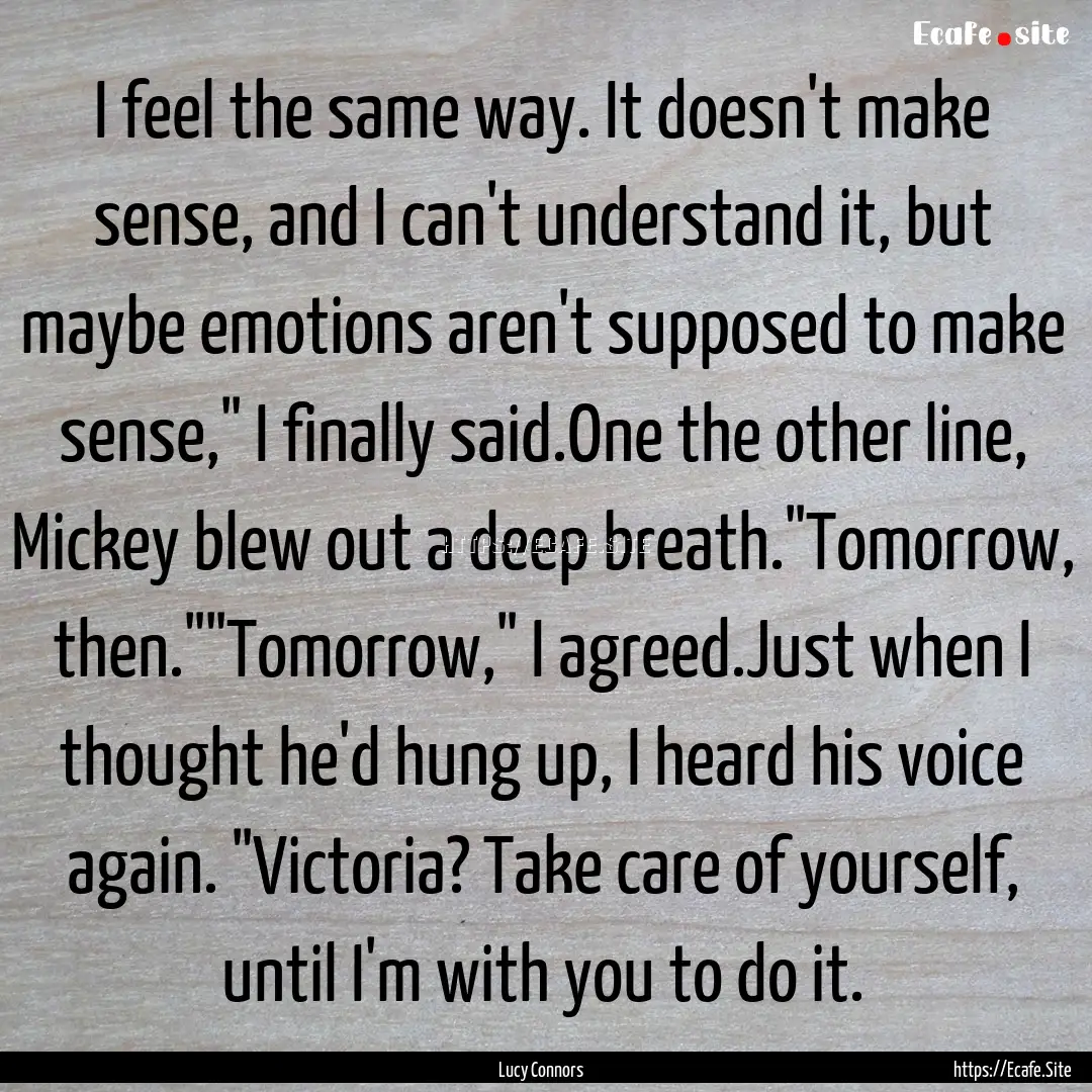 I feel the same way. It doesn't make sense,.... : Quote by Lucy Connors