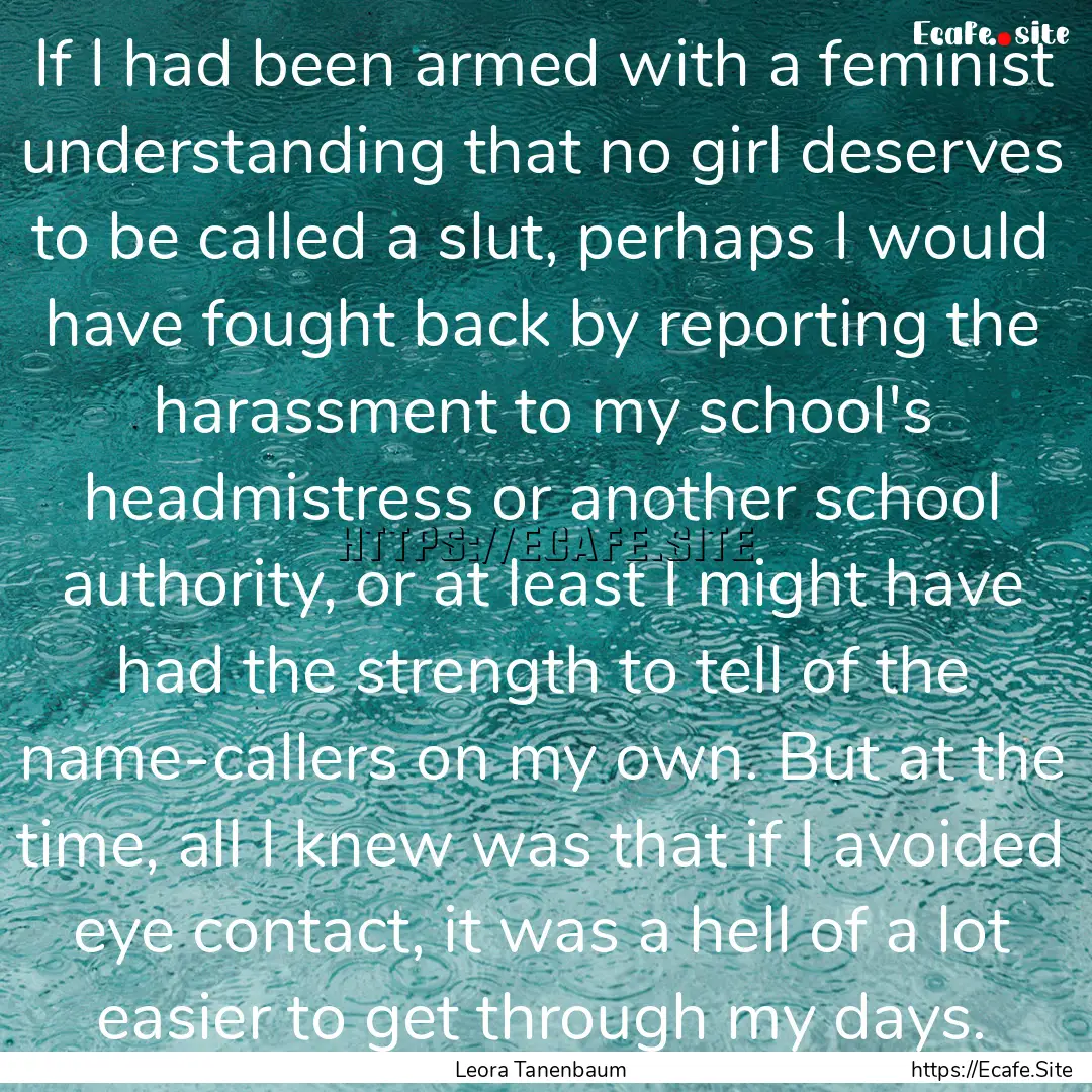 If I had been armed with a feminist understanding.... : Quote by Leora Tanenbaum