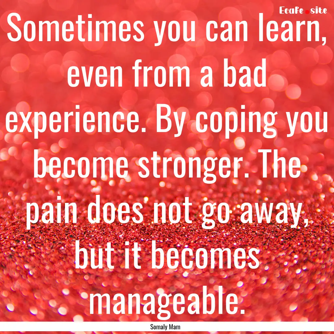 Sometimes you can learn, even from a bad.... : Quote by Somaly Mam