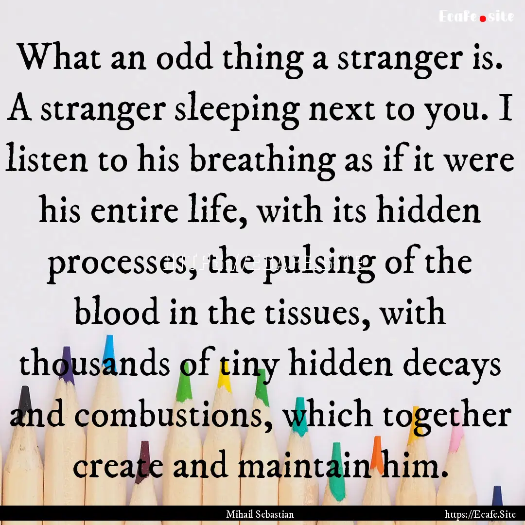 What an odd thing a stranger is. A stranger.... : Quote by Mihail Sebastian