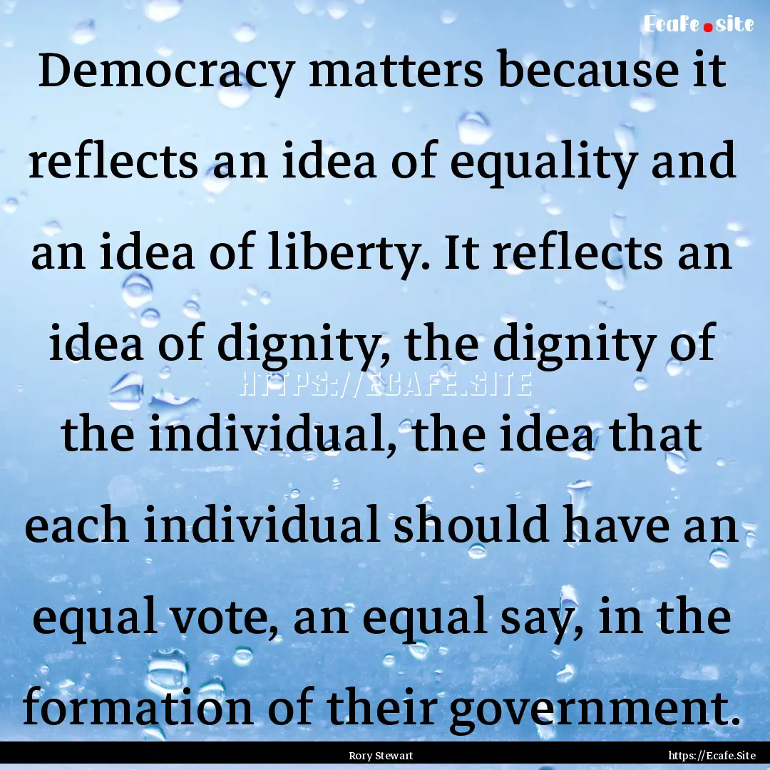 Democracy matters because it reflects an.... : Quote by Rory Stewart