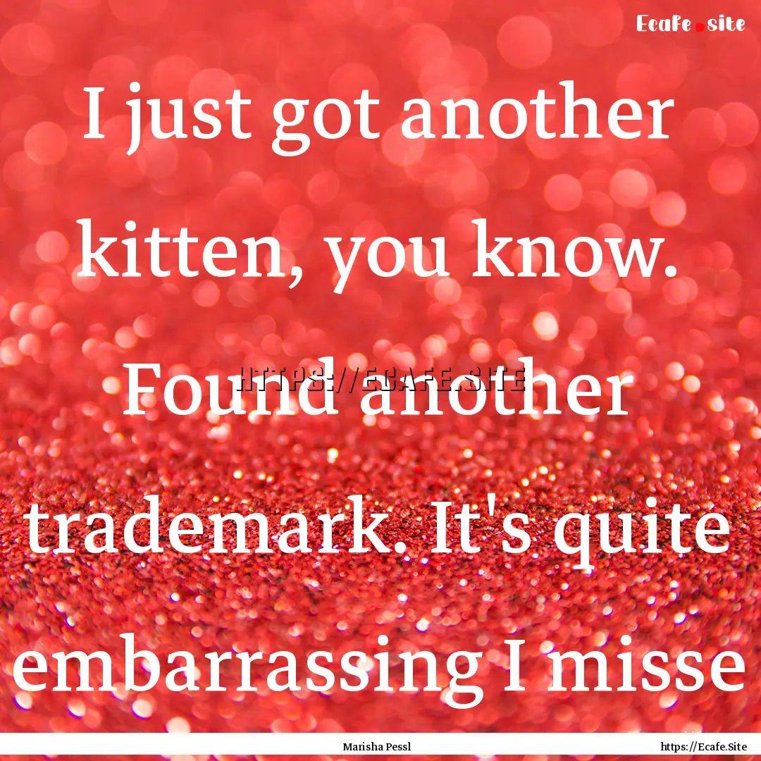 I just got another kitten, you know. Found.... : Quote by Marisha Pessl