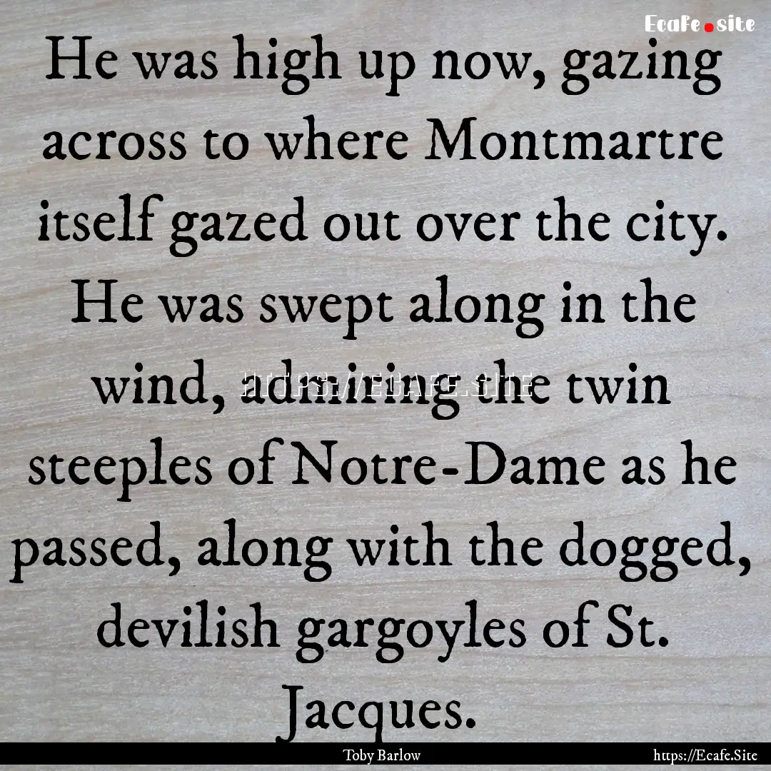 He was high up now, gazing across to where.... : Quote by Toby Barlow