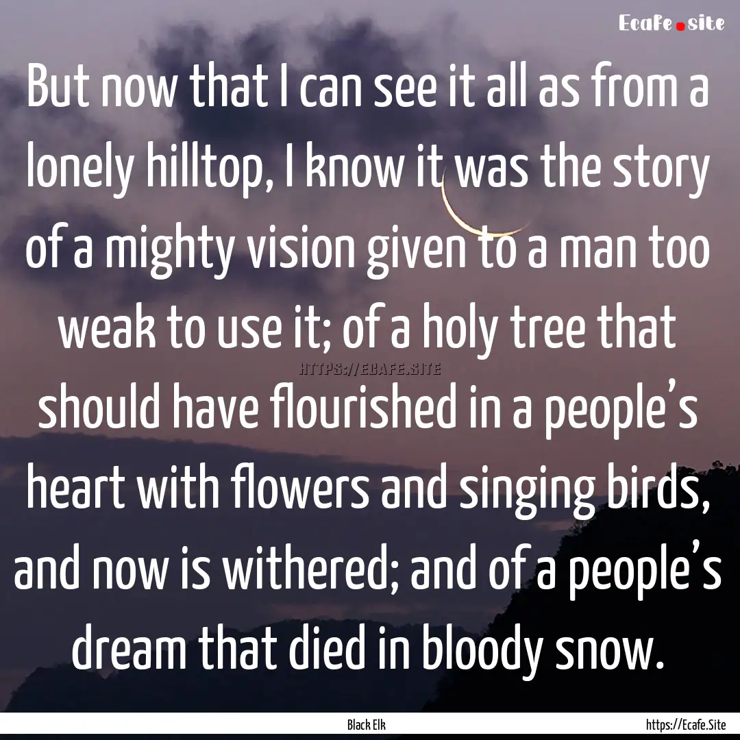 But now that I can see it all as from a lonely.... : Quote by Black Elk