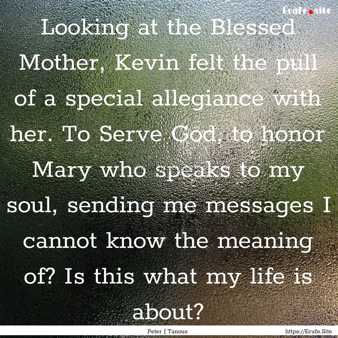 Looking at the Blessed Mother, Kevin felt.... : Quote by Peter J Tanous