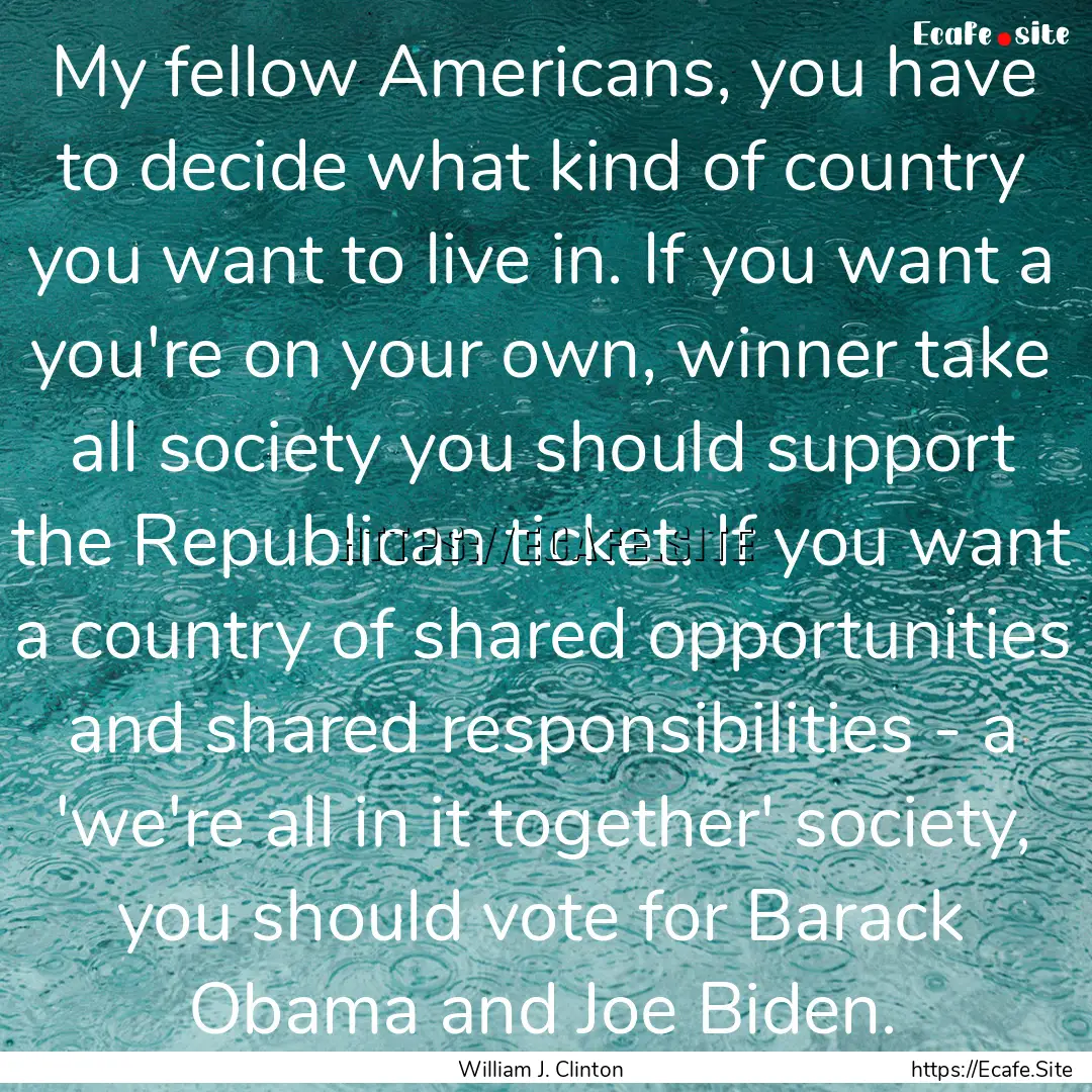 My fellow Americans, you have to decide what.... : Quote by William J. Clinton