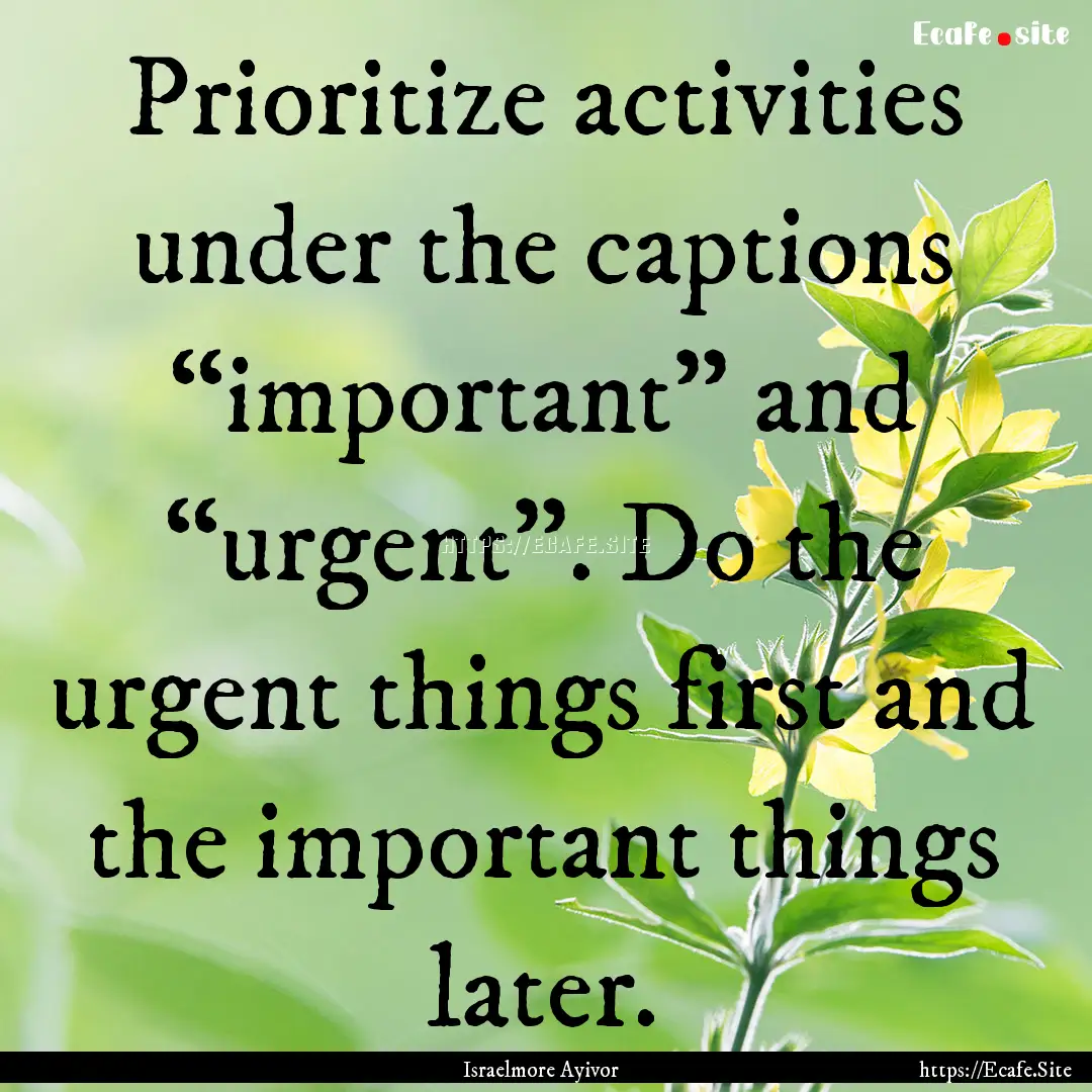 Prioritize activities under the captions.... : Quote by Israelmore Ayivor