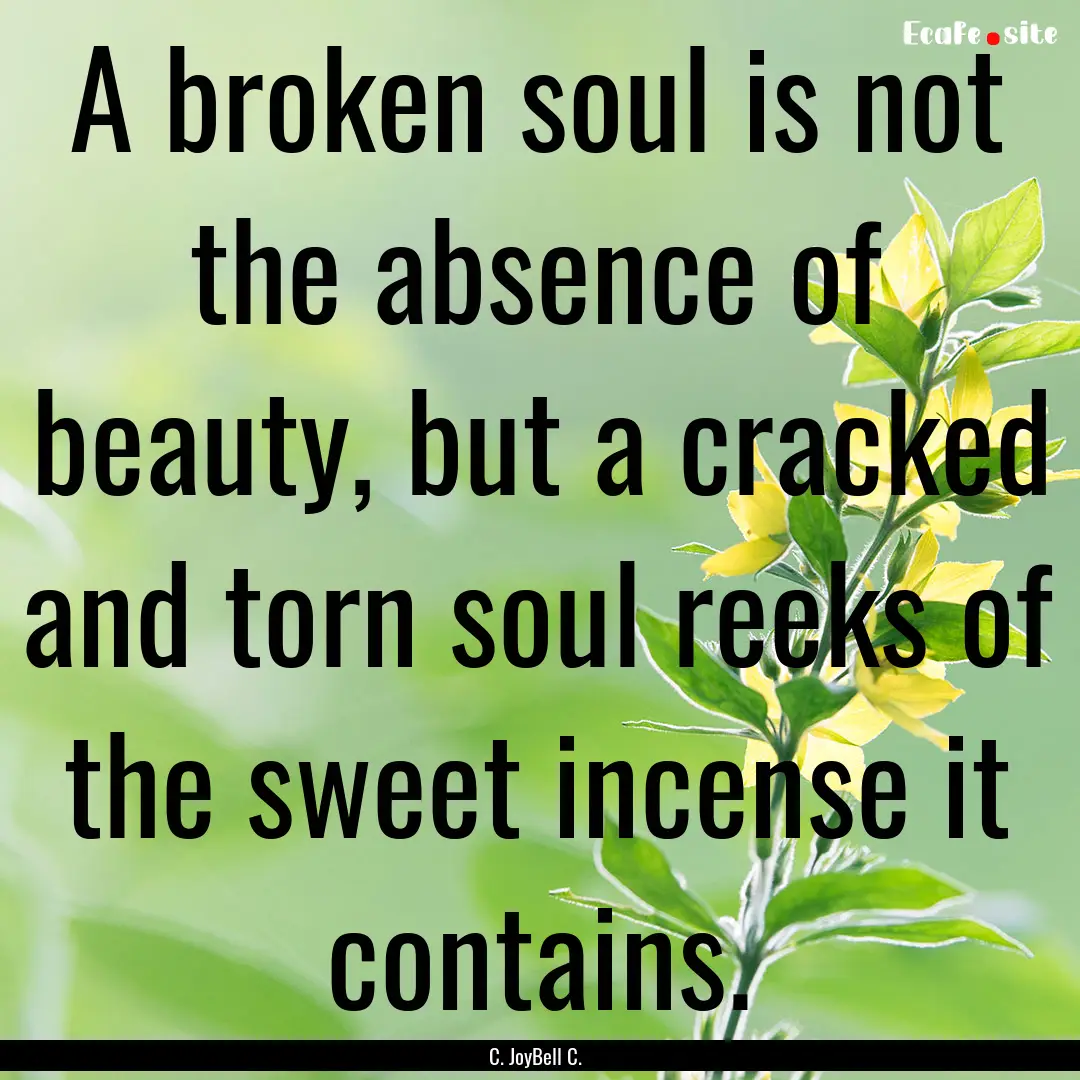 A broken soul is not the absence of beauty,.... : Quote by C. JoyBell C.