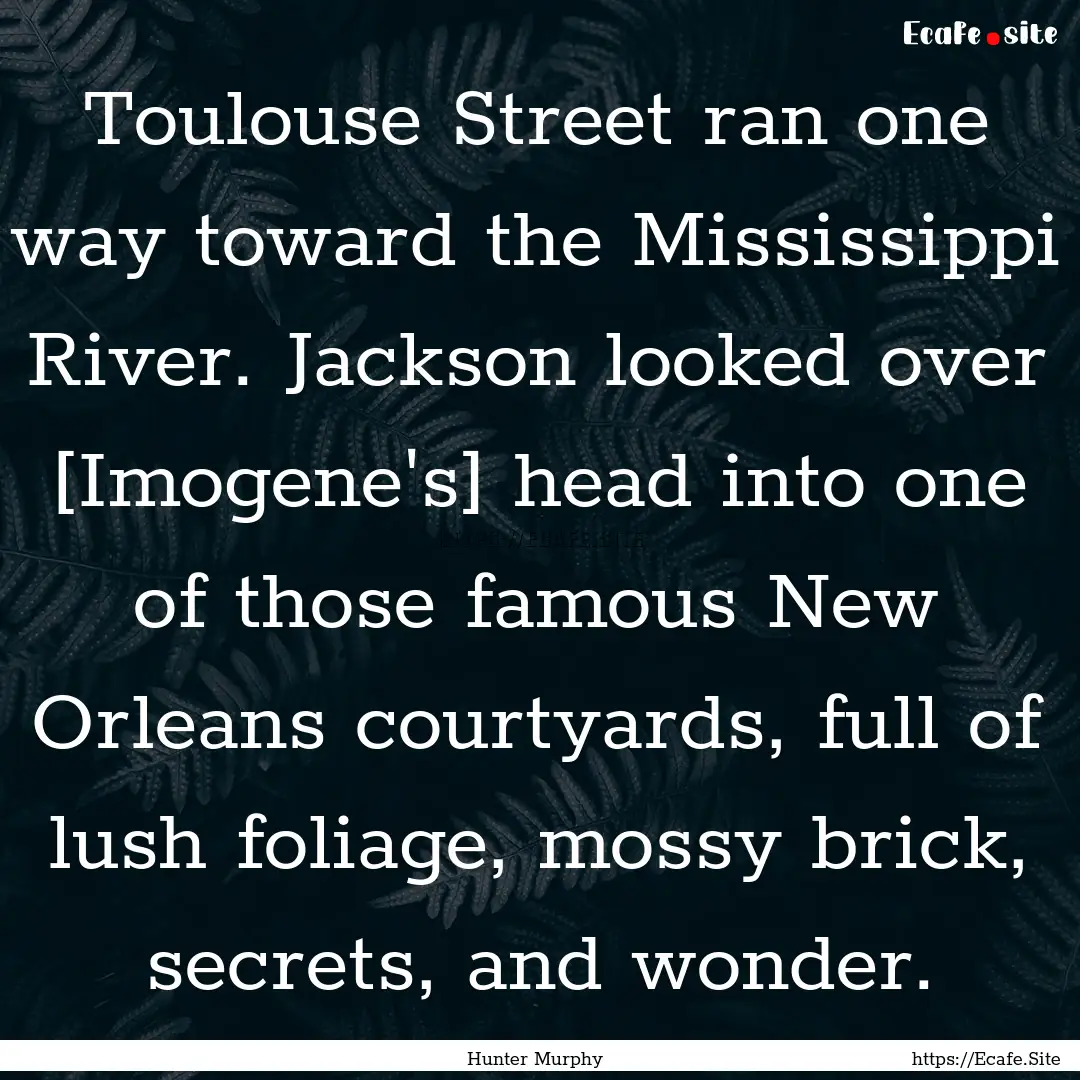 Toulouse Street ran one way toward the Mississippi.... : Quote by Hunter Murphy