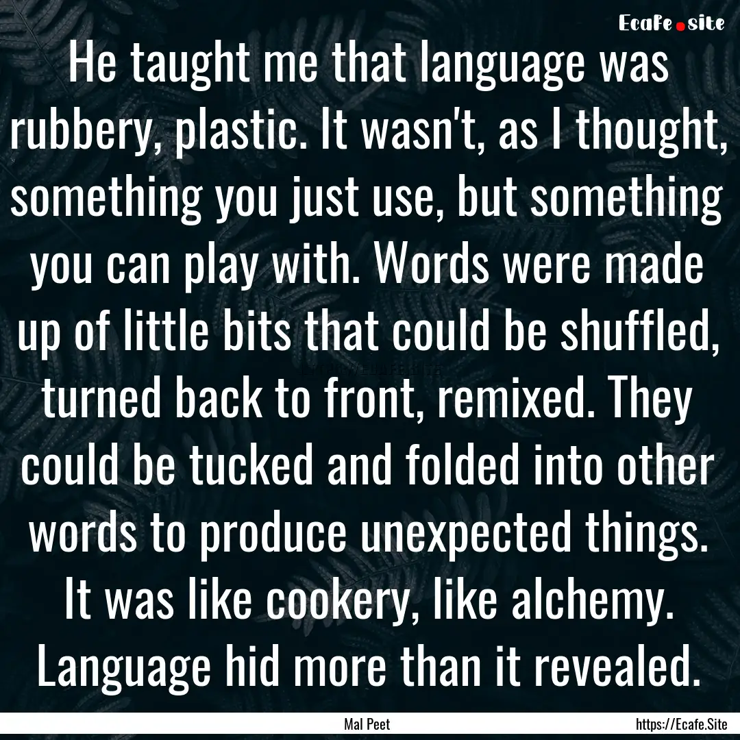 He taught me that language was rubbery, plastic..... : Quote by Mal Peet